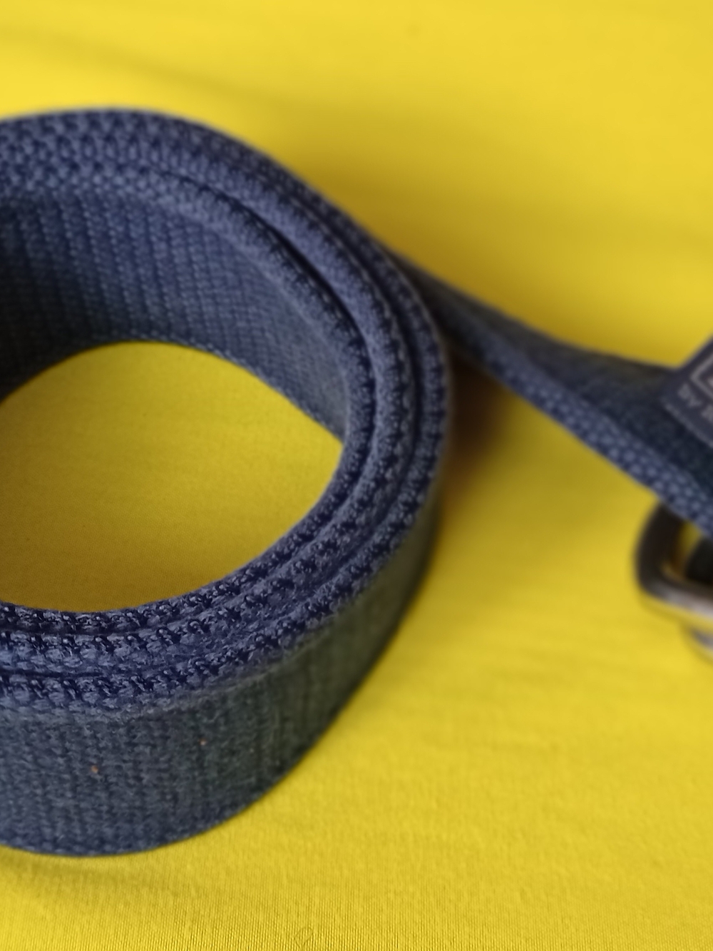 Polo Ralph Lauren blue canvas web belt with double D-ring buckles.